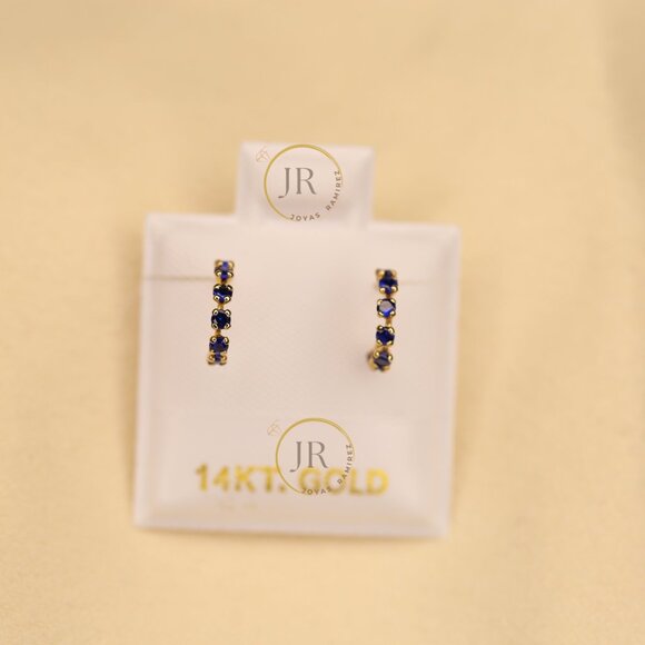 14K Solid Yellow Gold Huggies Hoops ·CZ in Pink, Multicolor, Red, Black and Blue - Picture 12 of 15